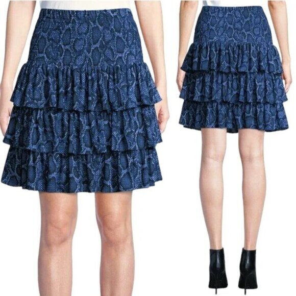MICHAEL KORS Smocked Python-Print Tiered Skirt Womens Size XXS - Picture 1 of 5